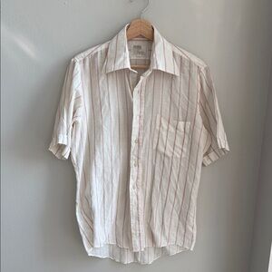 Vintage Men's Striped Button-Down Shirt - White and Red
